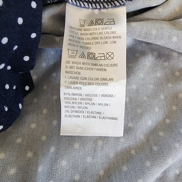 Isaac Mizrahi Blue with White Polka Dot Button Up Short Sleeve Blouse Size M - Picture 6 of 6